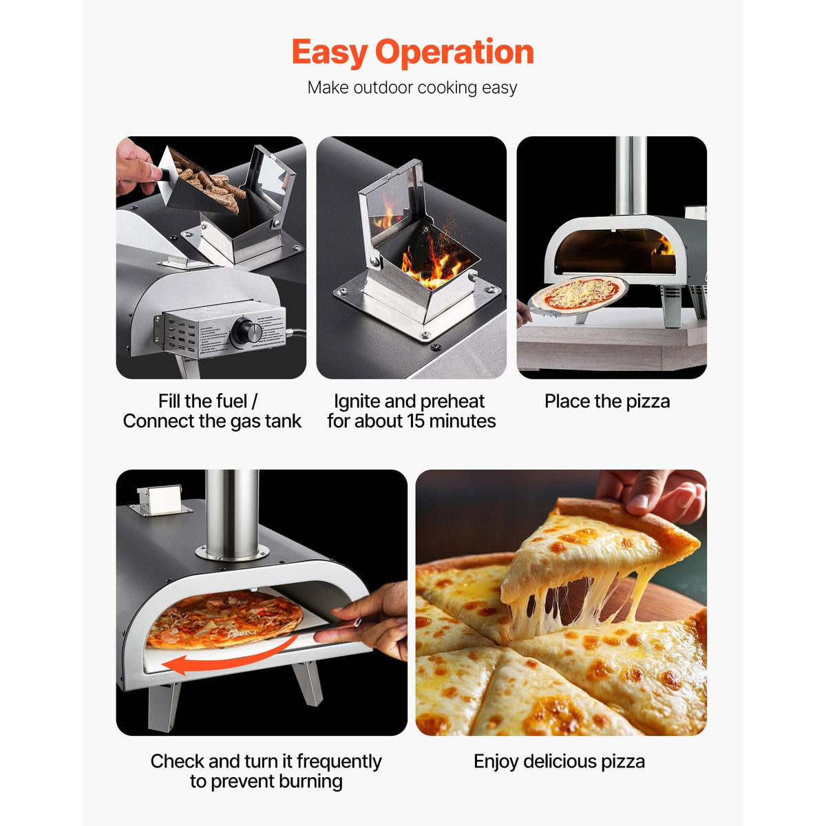 Dual Fuel Pizza Oven Outdoor, 12 in Wood Fire & Propane Gas Pizza Oven, Portable Pellet & Propane Pizza-Maker with Thermometer, Iron Spray Black Shell Pizza-Cook for Outside Camping & Backyard