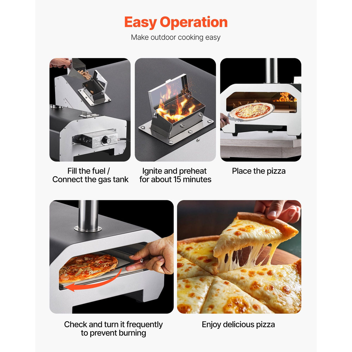 Dual Fuel Pizza Oven Outdoor, 16 in Wood Fire & Propane Gas Pizza Oven, Portable Pellet & Propane Pizza-Maker with Thermometer, Iron Spray Black Shell Pizza-Cook for Outside Camping & Backyard