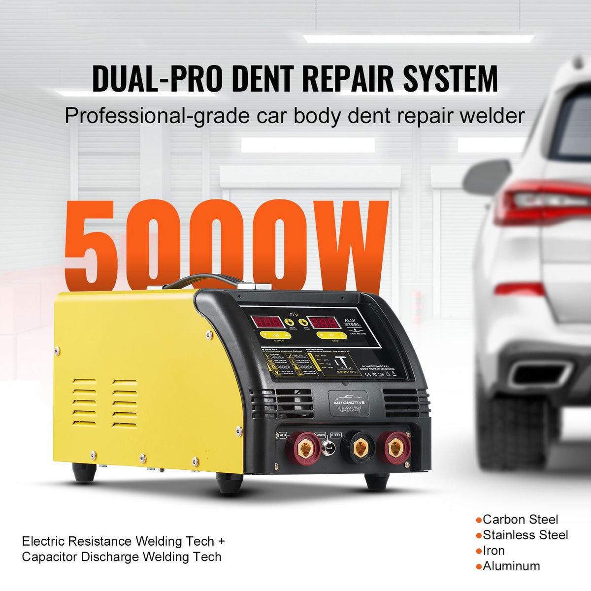 Dual Pro Stud Welder Deluxe AL/Fe Dent Repair Kit, Professional 5KW Welder with Auto/Manual Welding and 10 Modes, 110V Spot Welding Dent Repair Machine for Steel & Aluminum Auto Panels Repair