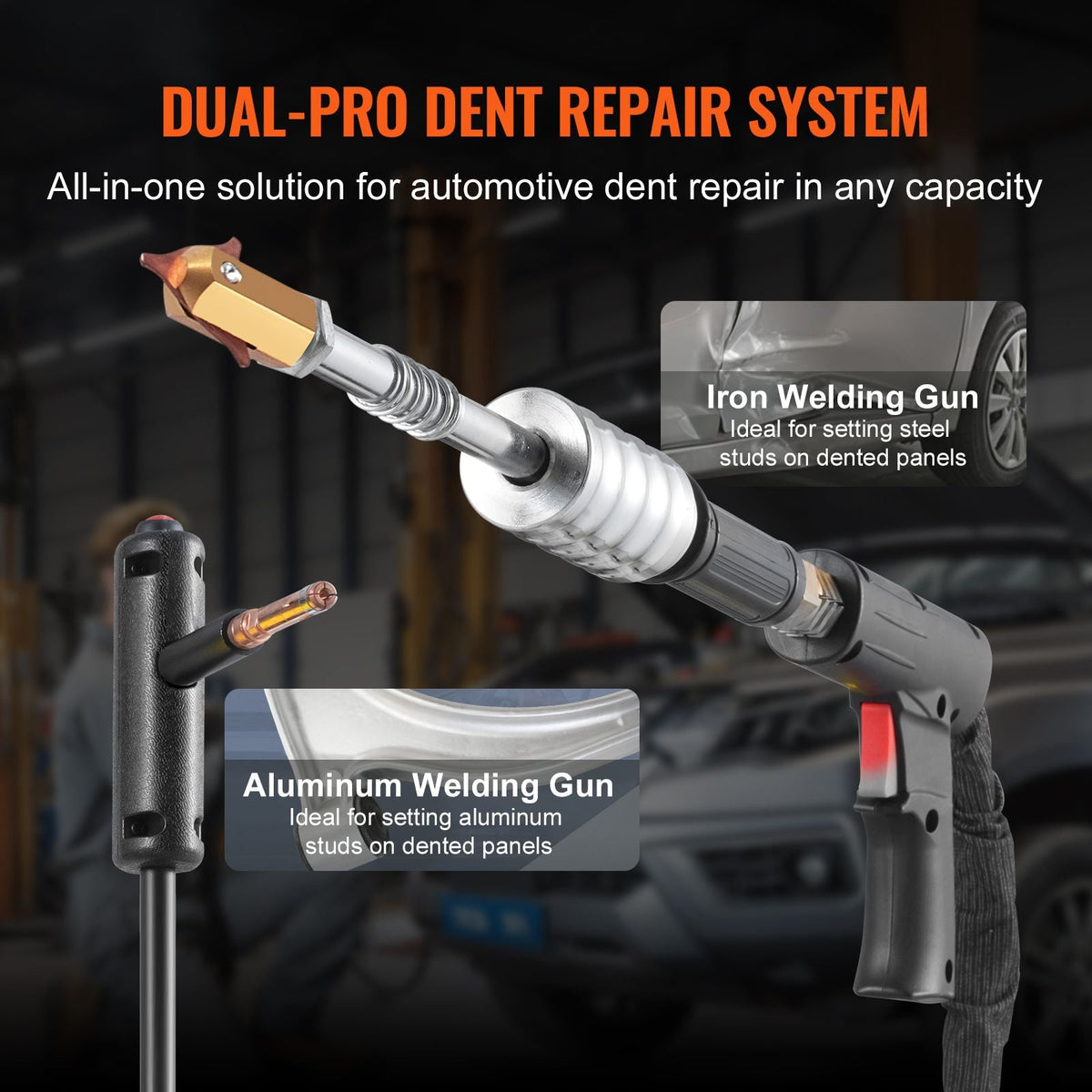 Dual Pro Stud Welder Deluxe AL/Fe Dent Repair Kit, Professional 5KW Welder with Auto/Manual Welding and 10 Modes, 110V Spot Welding Dent Repair Machine for Steel & Aluminum Auto Panels Repair