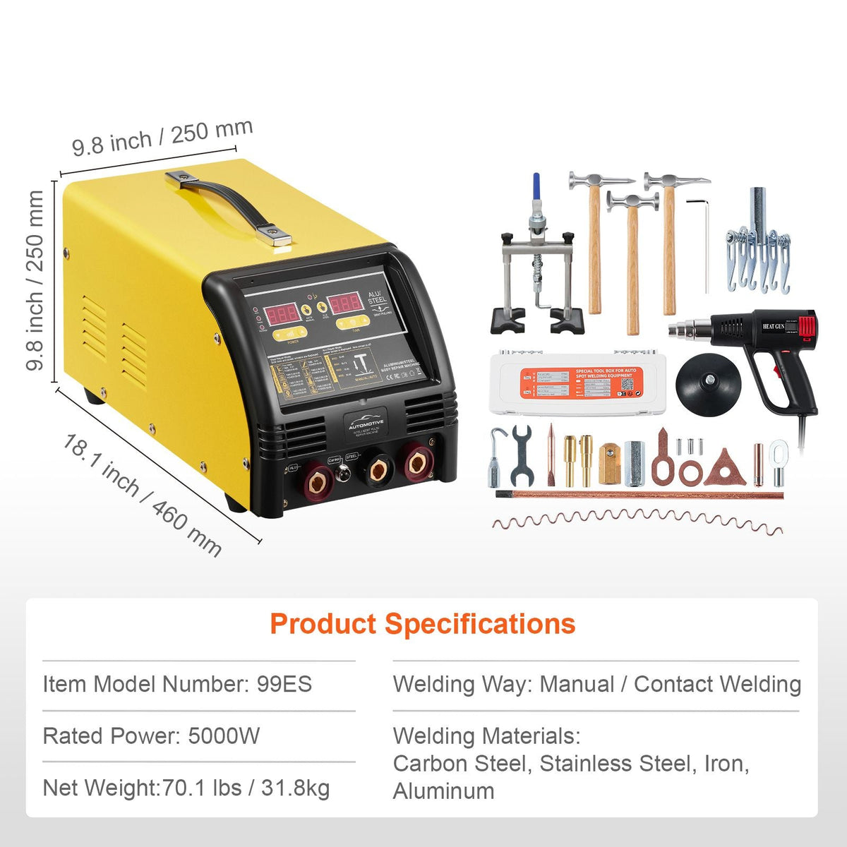 Dual Pro Stud Welder Deluxe AL/Fe Dent Repair Kit, Professional 5KW Welder with Auto/Manual Welding and 10 Modes, 110V Spot Welding Dent Repair Machine for Steel & Aluminum Auto Panels Repair