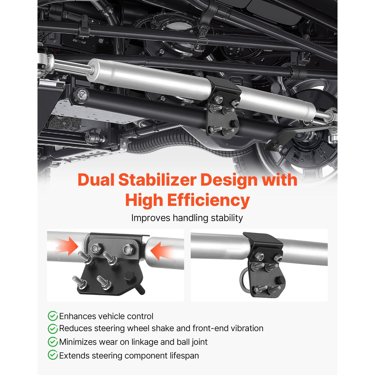 Dual Steering Stabilizer, for 2003-2012 Dodge Ram 2500/3500 4WD, Dual Steering Stabilizer Kit Fits with 2 Inches of Suspension Lift or Higher, Enhanced Control & Reduced Vibration, Easy Install