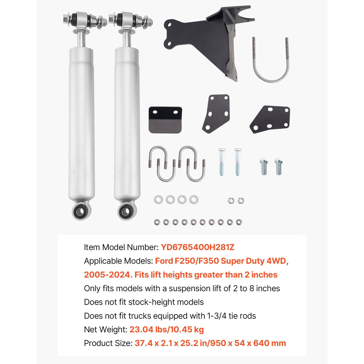 Dual Steering Stabilizer, for 2005-2024 Ford F-250/F-350 Super Duty 4WD, Dual Steering Stabilizer Kit Fits with 2 Inches of Suspension Lift or Higher, Enhanced Control and Reduced Vibration