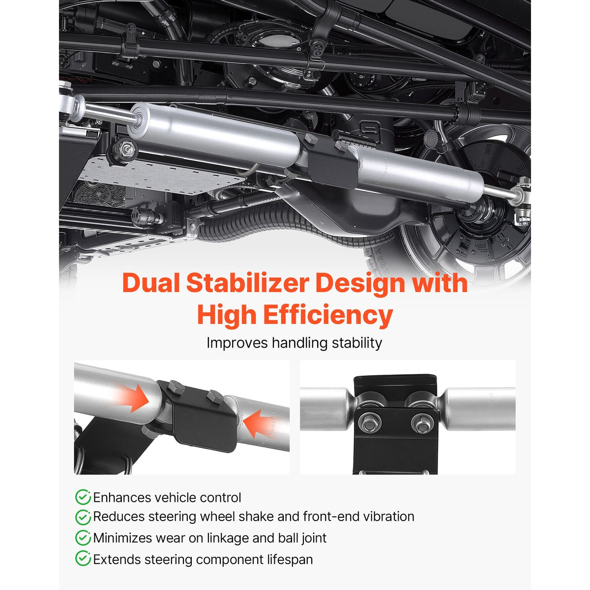 Dual Steering Stabilizer, for 2007-2018 Jeep Wrangler JK, Dual Steering Stabilizer Kit Fits with 2 Inches of Suspension Lift or Higher, Enhanced Control & Reduced Vibration, Easy Installation