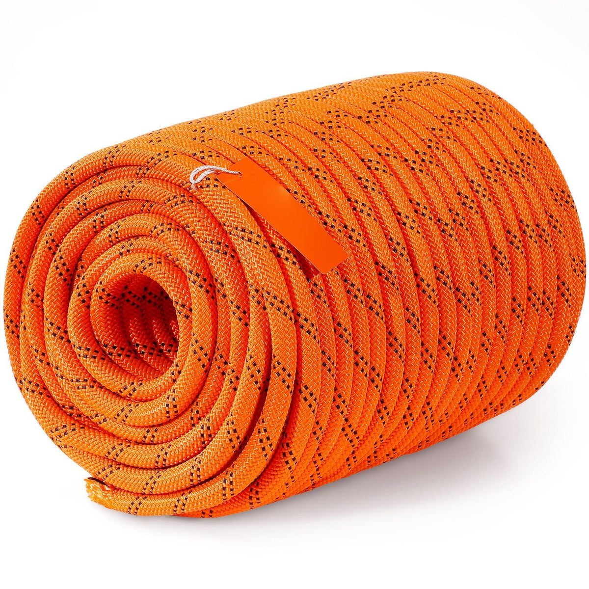 Dual-Weave Polyester Cord, 1/2 inch x 220 feet, 48-Strand, 8000 LBS Tensile Strength, Multi-Use Outdoor Rope for Camping, Swinging, Rappelling, and Rescue, Orange/Black