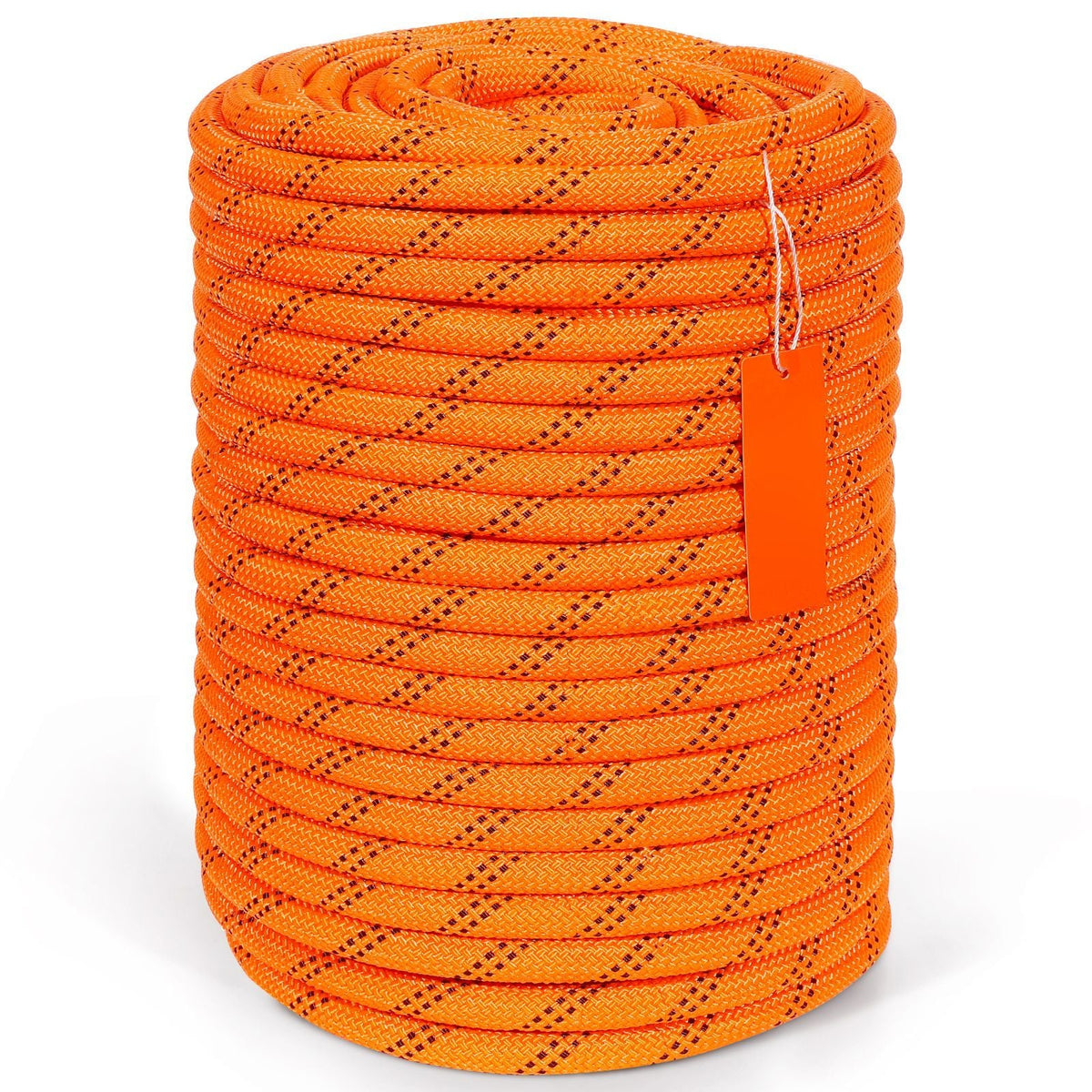 Dual-Weave Polyester Cord, 1/2 inch x 220 feet, 48-Strand, 8000 LBS Tensile Strength, Multi-Use Outdoor Rope for Camping, Swinging, Rappelling, and Rescue, Orange/Black