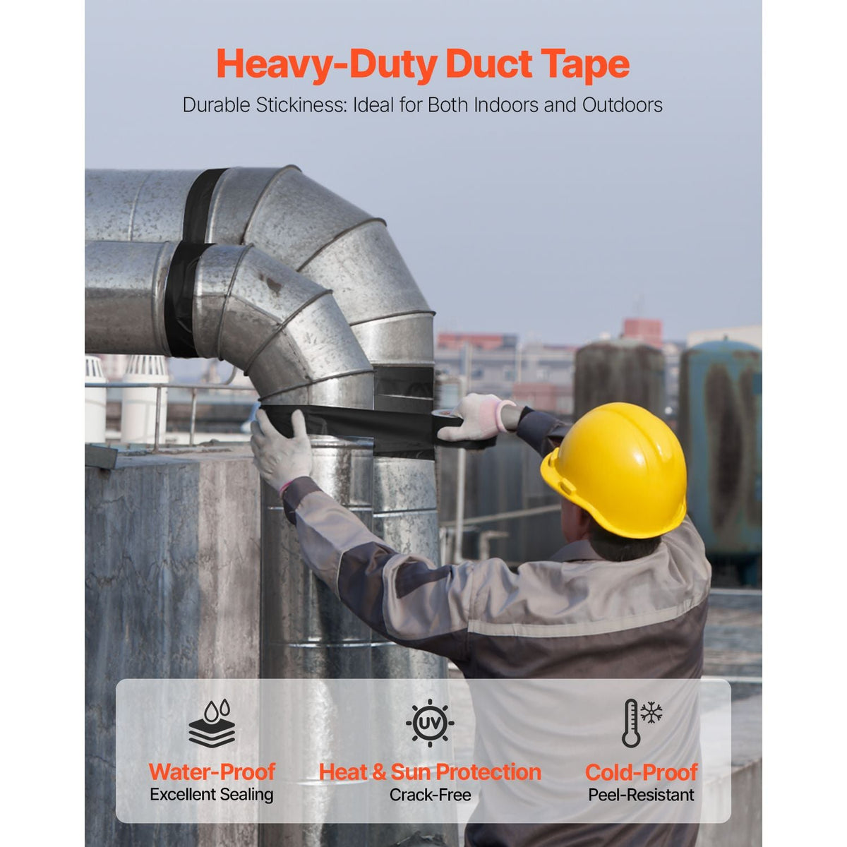 Duct Tape, 1.88 in x 35 Yards, 1-Pack, Waterproof and Temperature-Resistant, No Residue Strong Adhesive Heavy Duty Duct Tape, Tear by Hand, for Indoor and Outdoor Repairs, All Weather, Black