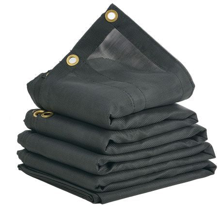Dump Truck Mesh Tarp, 7.5x18 ft, PVC Coated Black Heavy Duty Cover with 5.5" 18oz Double Pocket, Brass Grommets, Reinforced Double Needle Stitch Webbing Fits Manual or Electric Dump Truck System