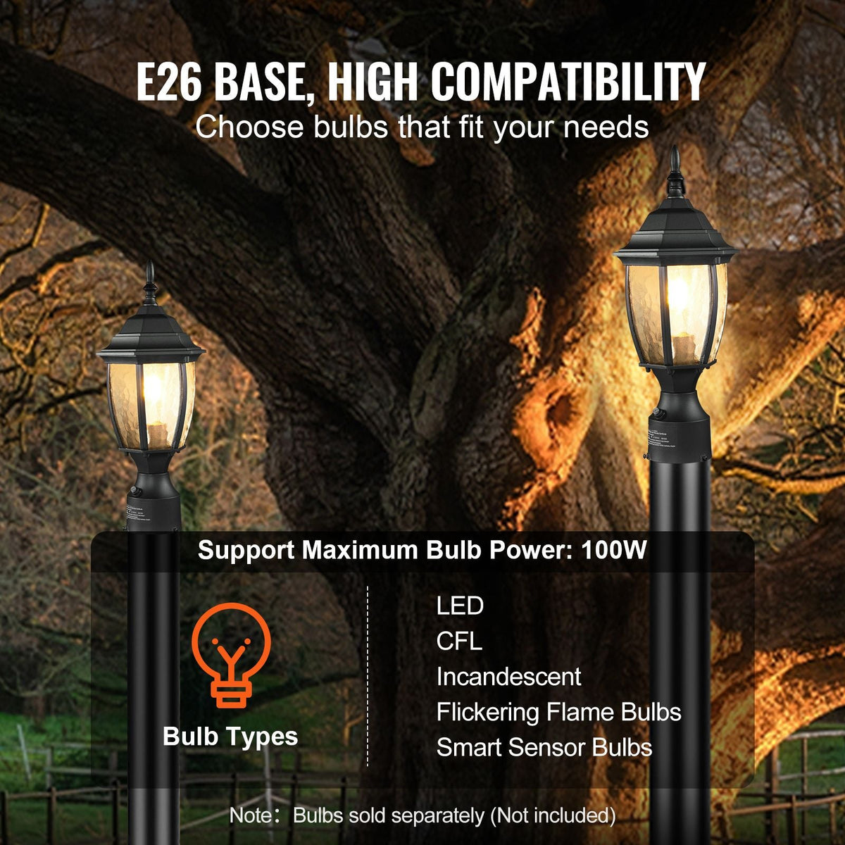 Dusk to Dawn Outdoor Post Light, 15.75 in Height, Waterproof Lamp Post Light Fixture with 5.5 in Pier Mount Base Glass Shade, Lightning-proof Exterior Pole Column Light for Patio Garden Pathway