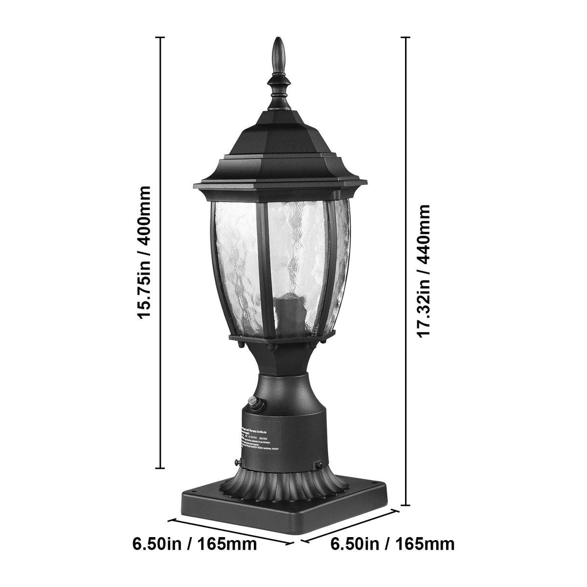 Dusk to Dawn Outdoor Post Light, 15.75 in Height, Waterproof Lamp Post Light Fixture with 5.5 in Pier Mount Base Glass Shade, Lightning-proof Exterior Pole Column Light for Patio Garden Pathway
