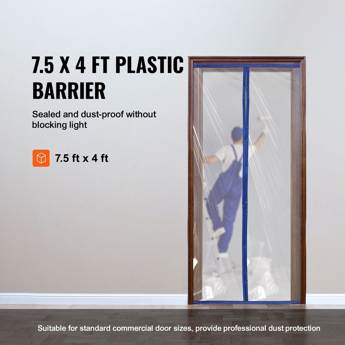 Dust Barrier, 7.5 x 4 ft Dust Barrier Door Kit, PE Construction Door Cover for Dust Containment, with Magnetic Self-Closing Zipper, Dust Protection Wall for Bathroom Living Room Remodel
