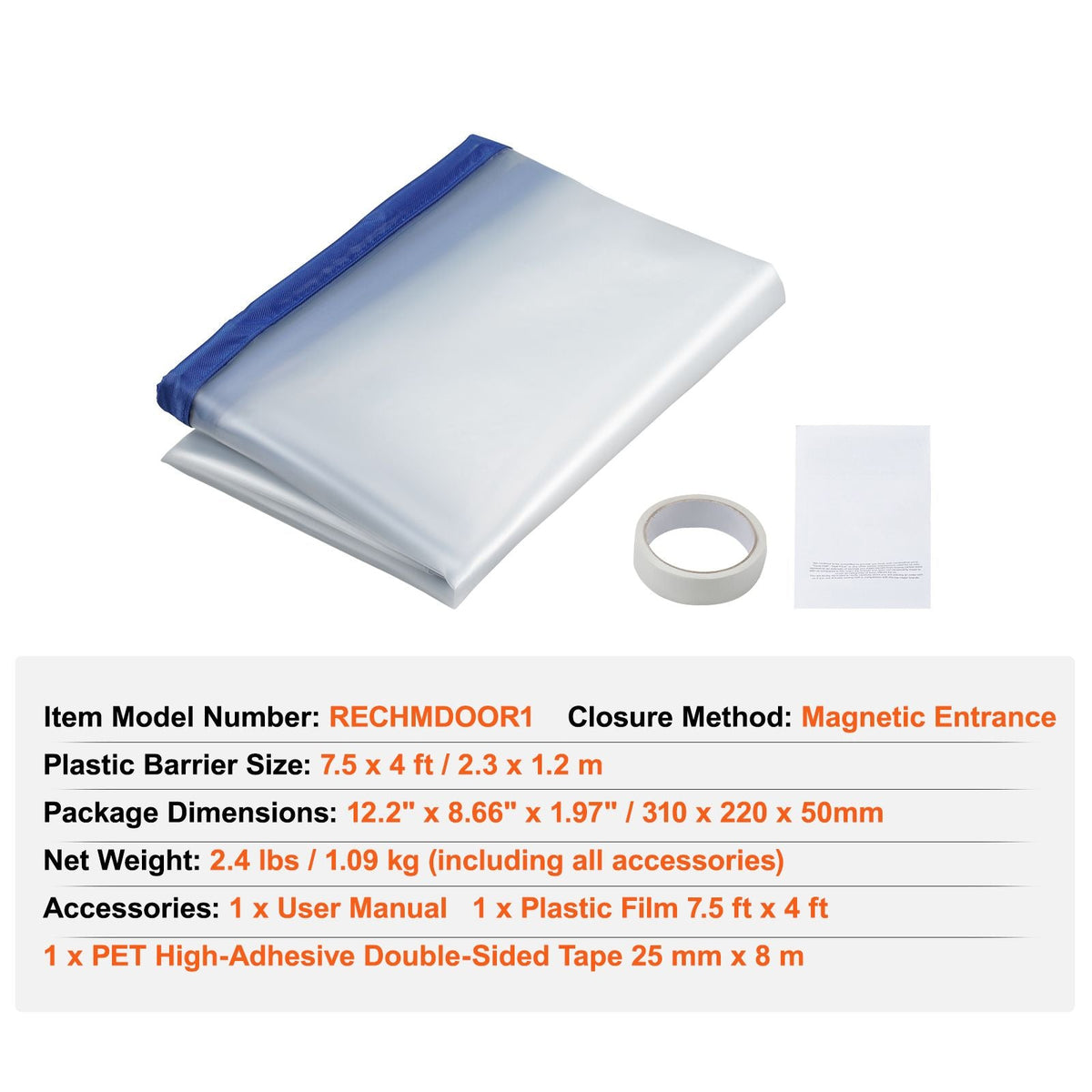 Dust Barrier, 7.5 x 4 ft Dust Barrier Door Kit, PE Construction Door Cover for Dust Containment, with Magnetic Self-Closing Zipper, Dust Protection Wall for Bathroom Living Room Remodel
