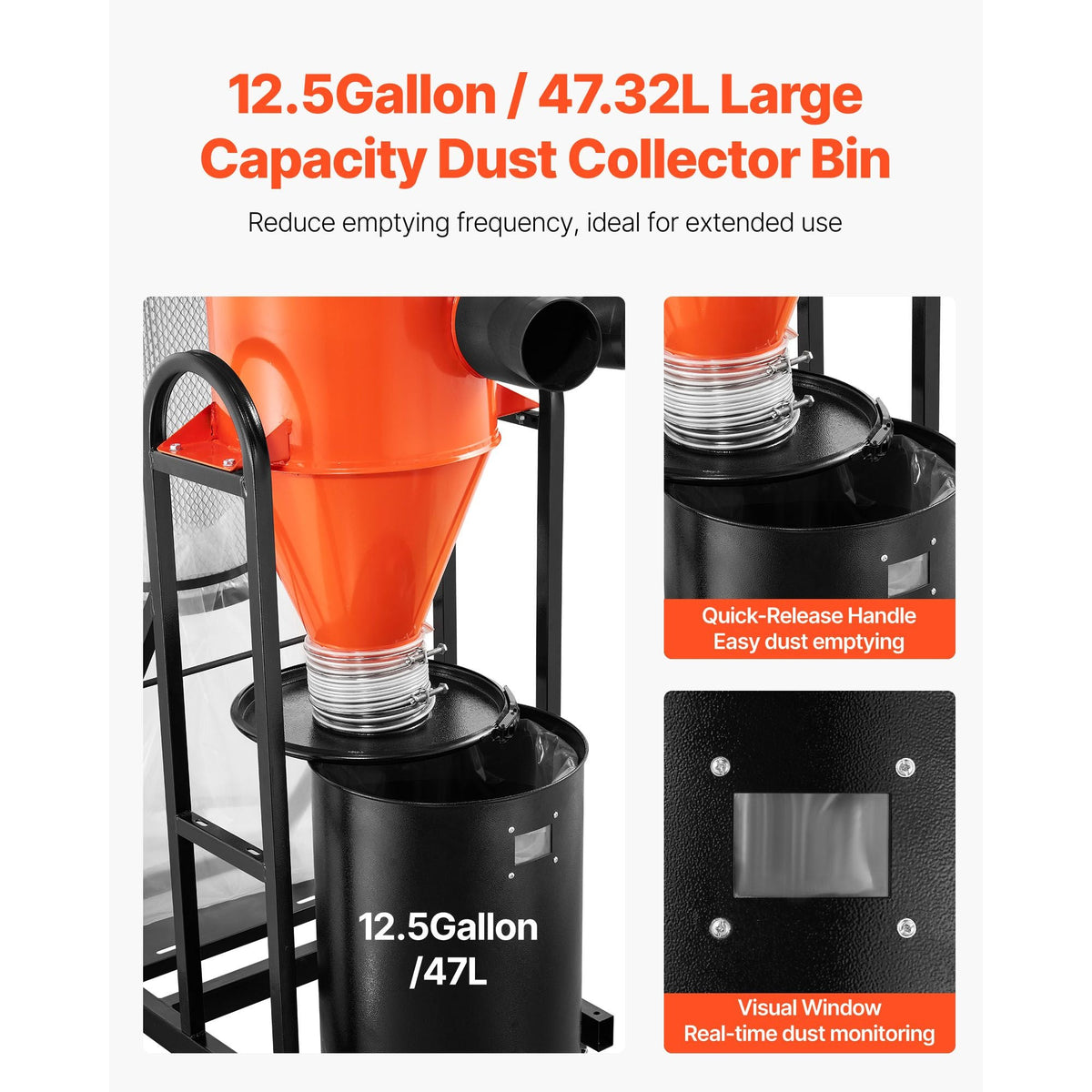 Dust Collector, 763 CFM 1 Micron Cyclone Dust Collector, 1.5HP Dusts Collection System with 12.5-Gallon Dust Collector Bag & Base Stand, Smart Cyclone Separation, Dusts Separator for Woodworking