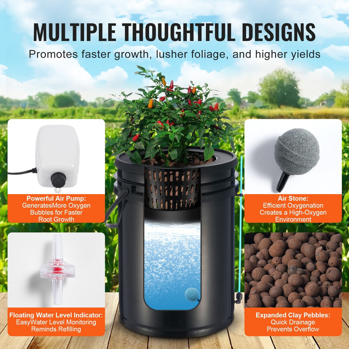 DWC Hydroponics Grow System, Hydroponic Growing System with Top Drip Kit, Deep Water Culture 5-Gallon 2 Buckets, with Air Pump, Air Stones and Water Level Device for Leafy Vegetables