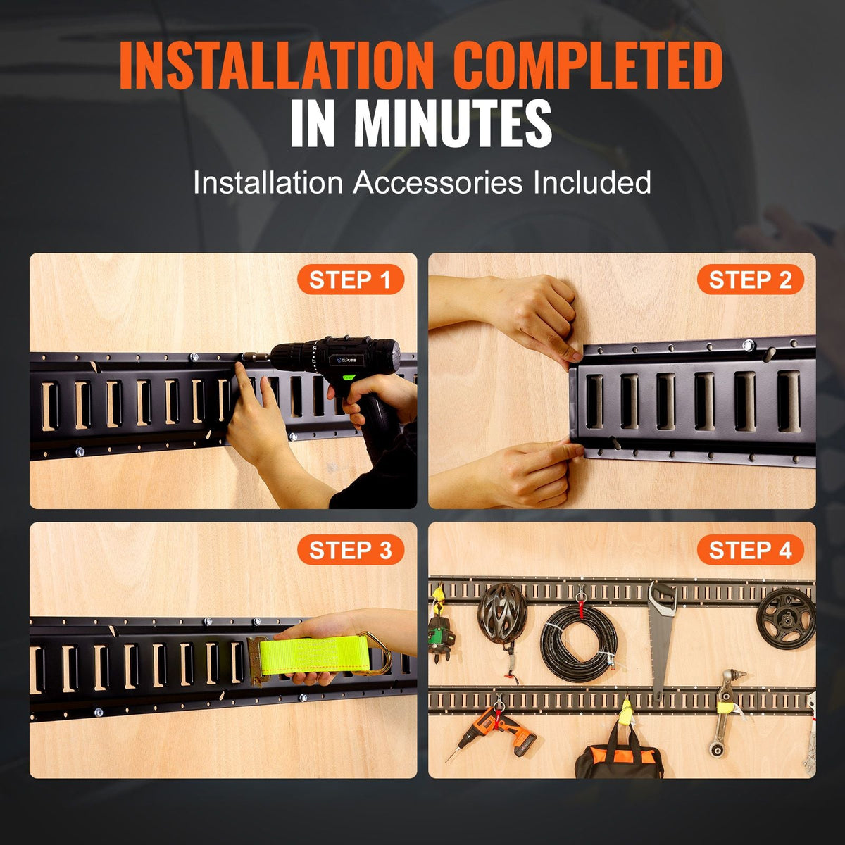 E Track Tie Down Rail Kit, 5' Steel Rails, 4 Pack, Secure Cargo & Heavy Loads Up to 2000 lbs, Heavy Duty Etrack Rails with Screws for Garages, Vans, Trailers, Motorcycle Tie Downs, ATV Mountings