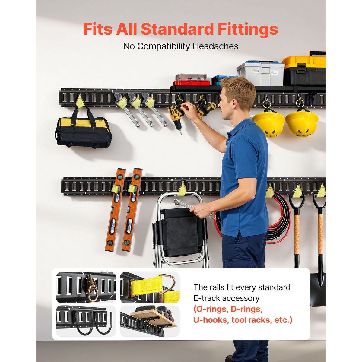E-Track Tie-Down Rails, 4 Pack, 7.7 ft E Track Rails Secures Cargo & Heavy Loads Up to 2,000 lbs, Trailer Tie-Down System Suitable for Garages, Vans, Motorcycle Tie Downs, ATV Mountings