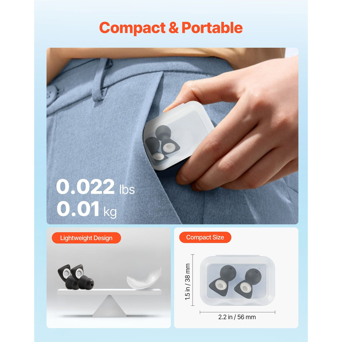 Ear Plugs for Sleeping Noise Cancelling, NRR 25 dB Reusable High Noise Reduction Earplugs, Flexible Silicone Soft Earplug with 12 Ear Tips in M / L, for Sleeping, Working, Studying & Traveling