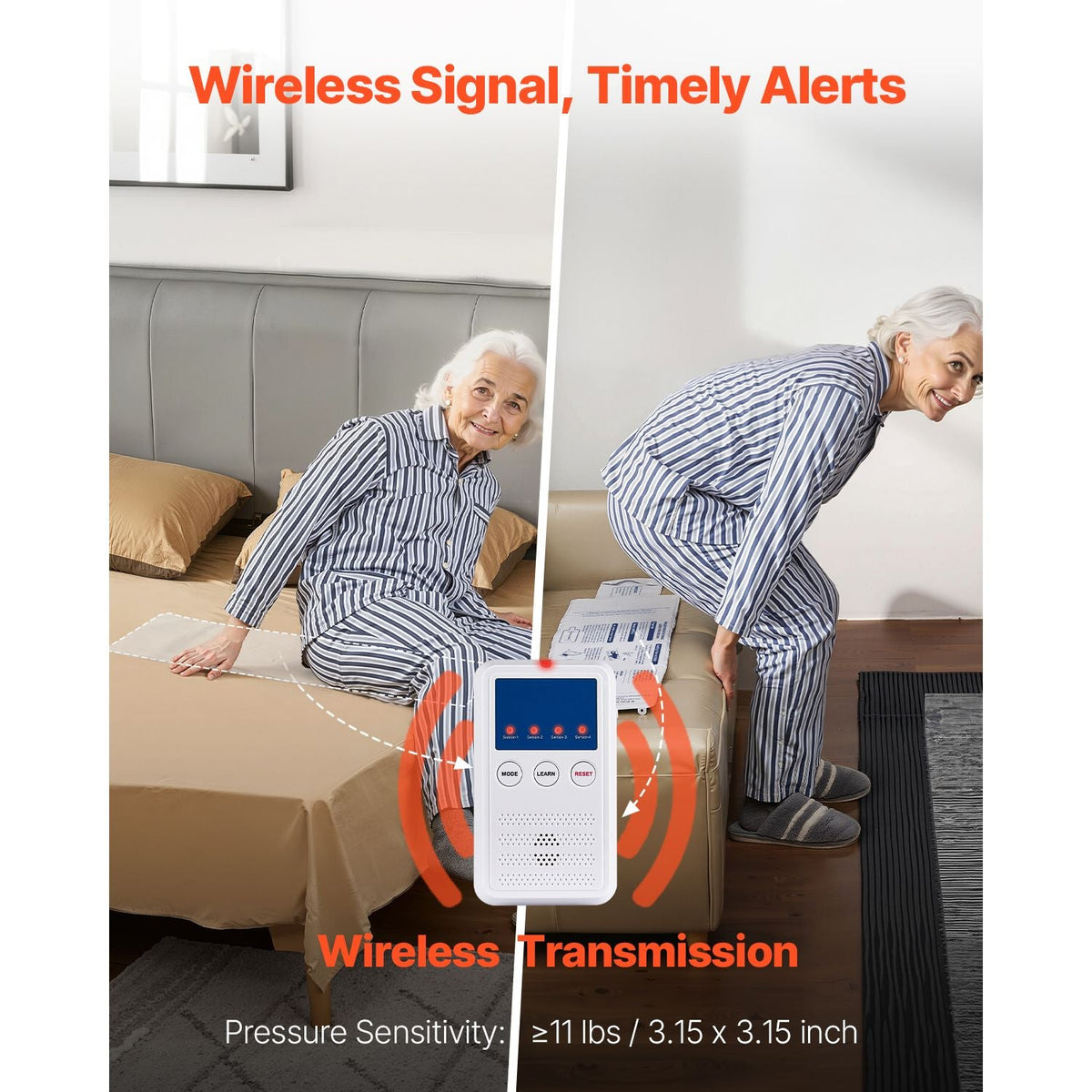 Early Alert Bed Alarm System, Wireless Bed and Chair Sensor Pad with Call Button & Pager, Pre-Alert Safety Bed Alarms and Fall Prevention for Elderly, Dementia Patients, and Adults