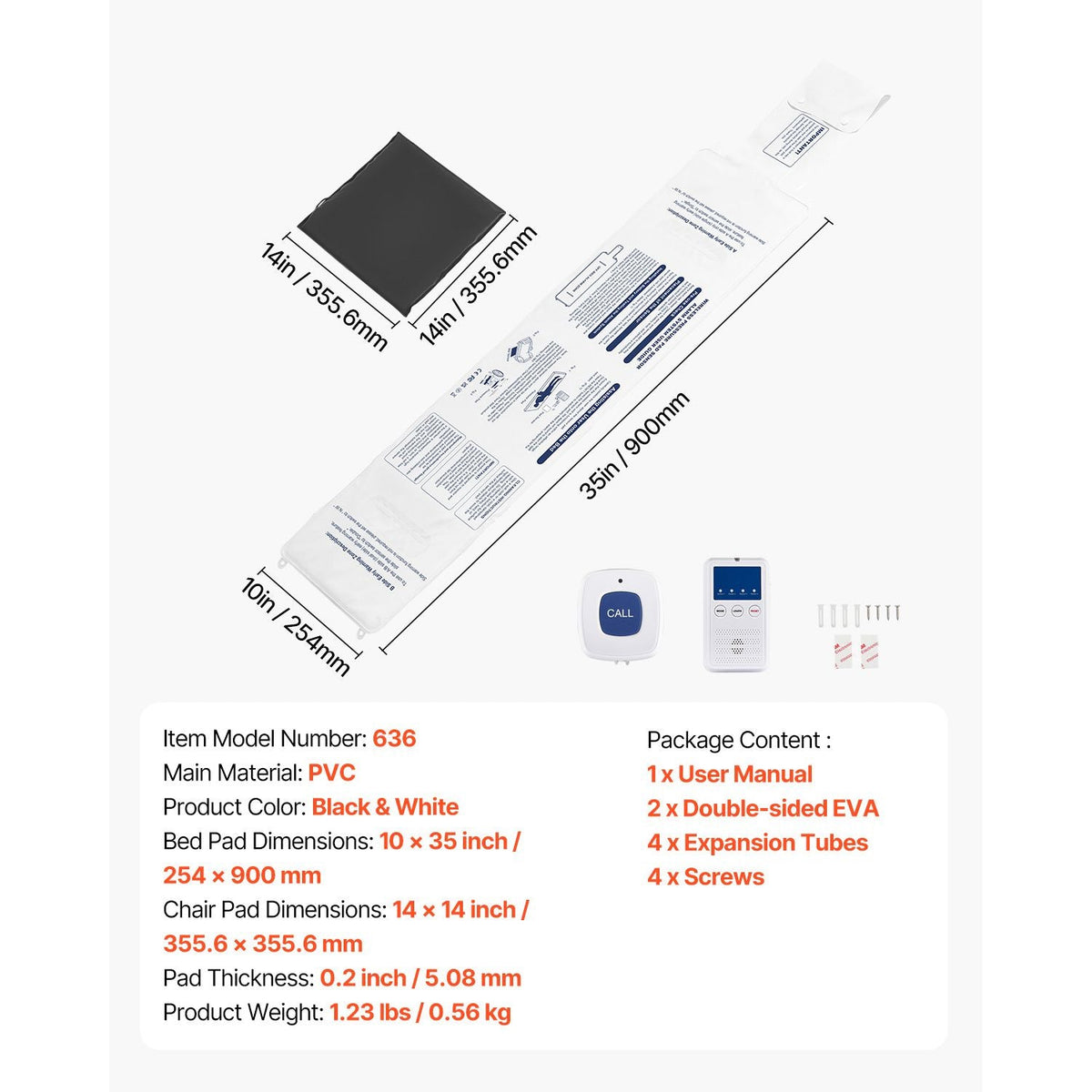 Early Alert Bed Alarm System, Wireless Bed and Chair Sensor Pad with Call Button & Pager, Pre-Alert Safety Bed Alarms and Fall Prevention for Elderly, Dementia Patients, and Adults