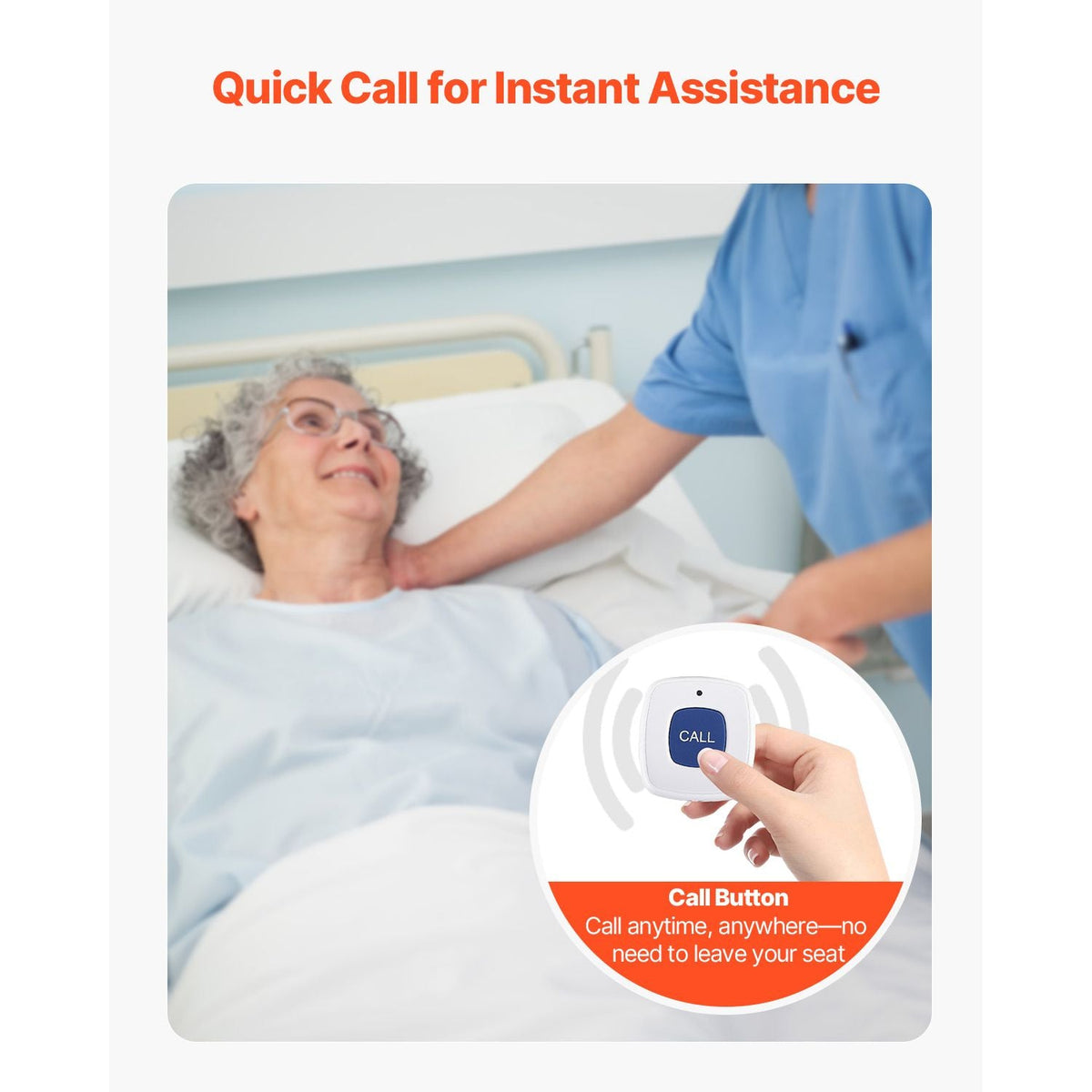Early Alert Bed Alarm System, Wireless Bed Sensor Pad with Call Button & Pager, Pre-Alert Safety Bed Alarms and Fall Prevention for Elderly, Dementia Patients, and Adults (10 x 35-inch)
