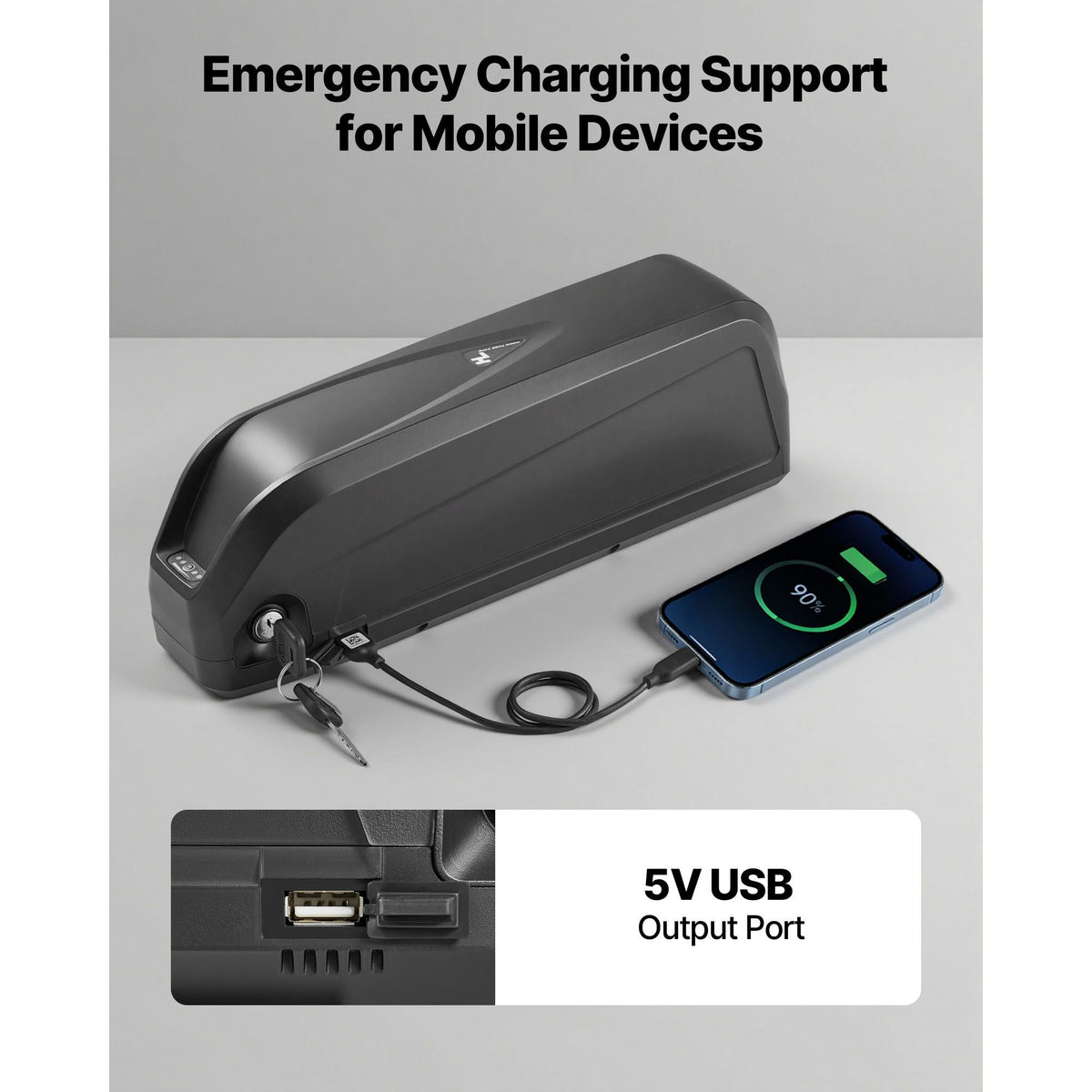 Ebike Battery, 48V 20Ah Electric Bike Lithium Battery Pack with BMS, USB Charge Port, 3A Charger & Lock for 1500W E-Bike Motor, Detachable Electric Bicycle Replacement Kit with Discharge Socket