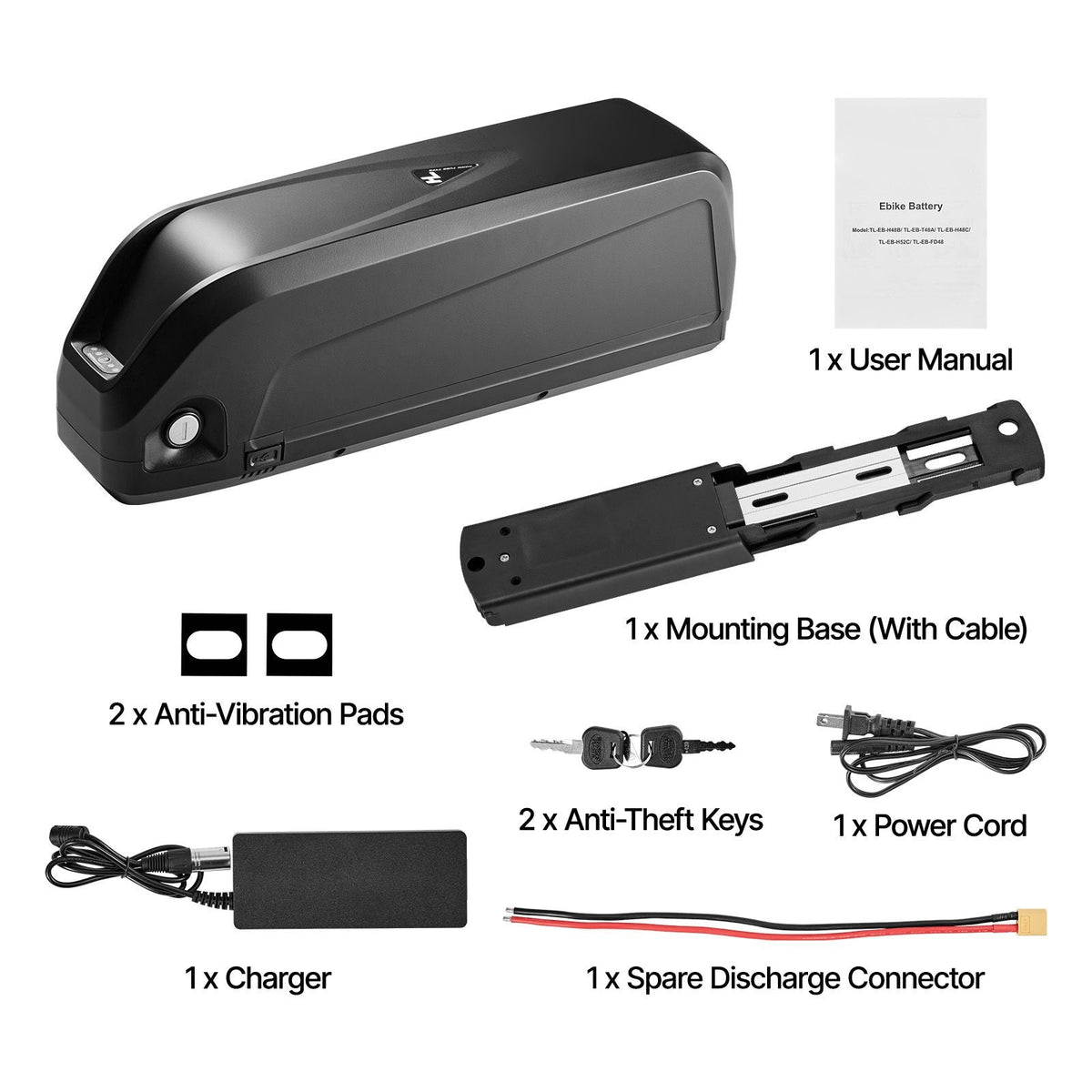 Ebike Battery, 48V 20Ah Electric Bike Lithium Battery Pack with BMS, USB Charge Port, 3A Charger & Lock for 1500W E-Bike Motor, Detachable Electric Bicycle Replacement Kit with Discharge Socket
