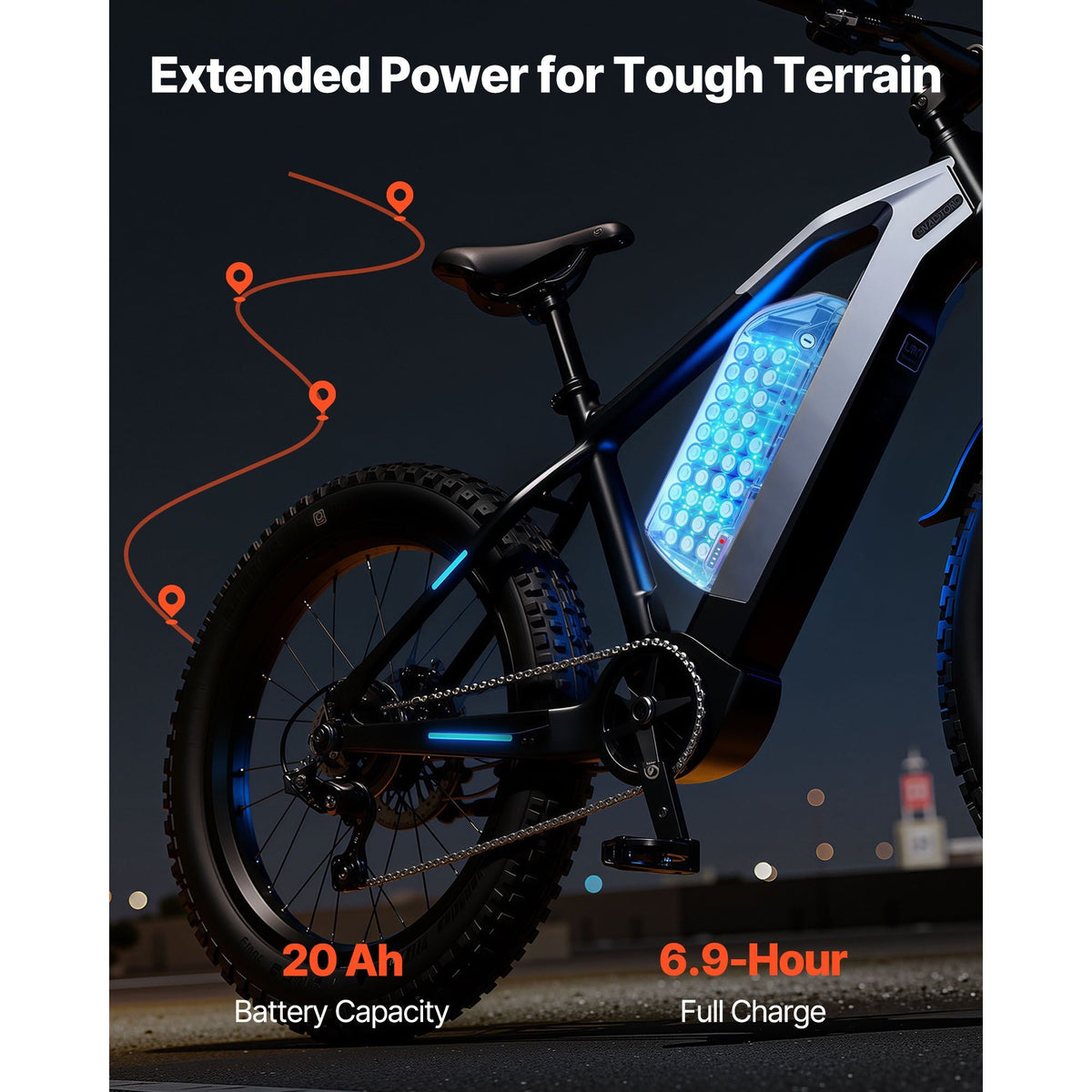 Ebike Battery, 52V 20Ah Electric Bike Lithium Battery Pack with BMS, 3A Charger and Lock for 1500W E-Bike Motor, Detachable Electric Bicycle Replacement Kit with Indicator & Discharge Socket