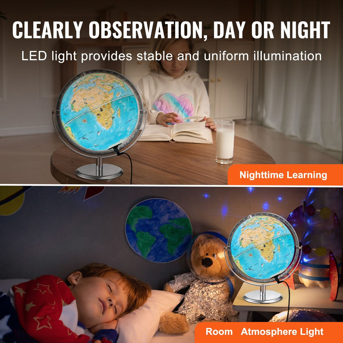Educational Globe for Kids, 10 in/254 mm, Interactive AR World Globe with AR Golden Globe APP LED Night Lighting 720° Rotation, STEM Toy Gifts for Kids Compatible with Android or iOS Devices
