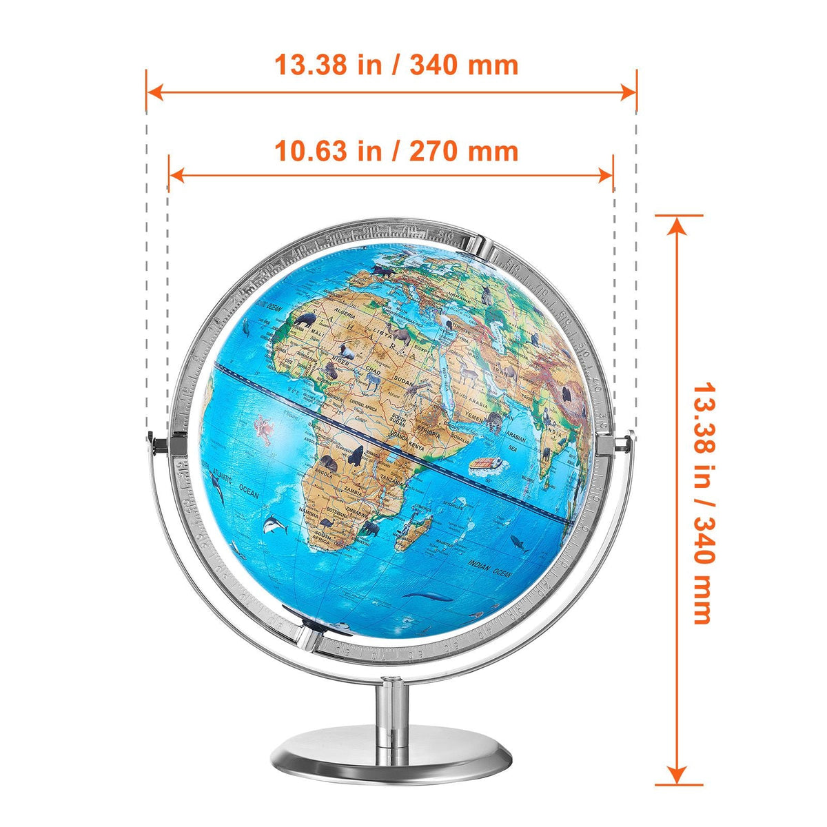 Educational Globe for Kids, 10 in/254 mm, Interactive AR World Globe with AR Golden Globe APP LED Night Lighting 720° Rotation, STEM Toy Gifts for Kids Compatible with Android or iOS Devices
