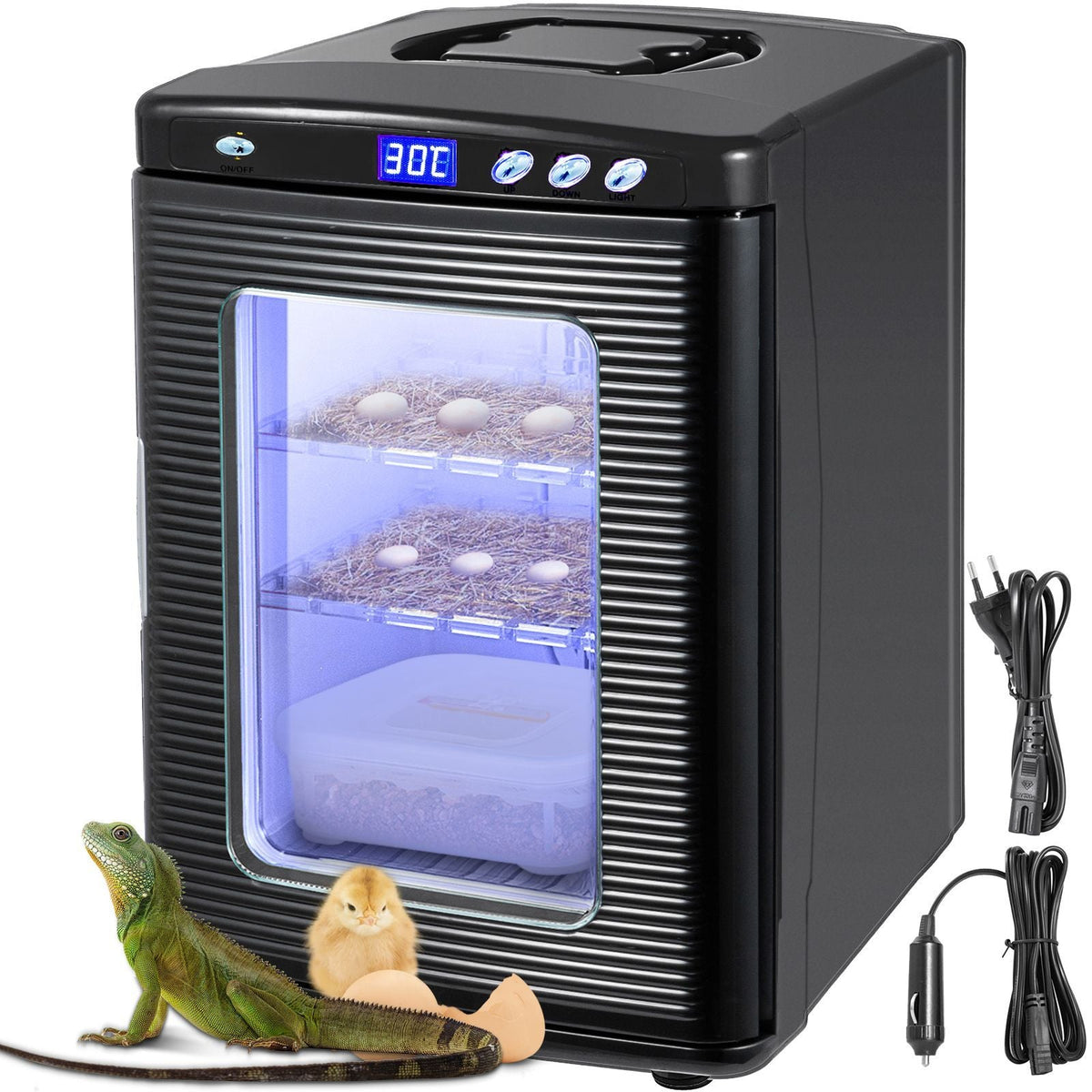 Egg Incubator and Hatcher 25L Black Reptile Egg Incubator 5-42 Celsius Scientific Hatcher Heating Bright LED Digital Display For Small Animals