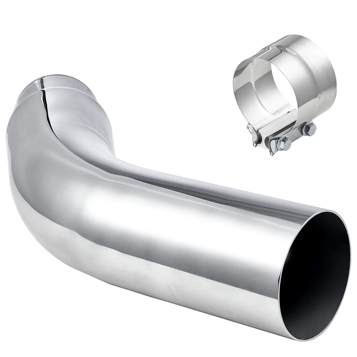 Elbow Exhaust Tip, 4 Inch Inlet, 5 Inch Outlet, 23 in Overall Length, Chrome Turn Down Exhaust Tip with Clamp for Truck, Sedan, Sports Car, SUV, Chrome Structure for High Temperature Resistance