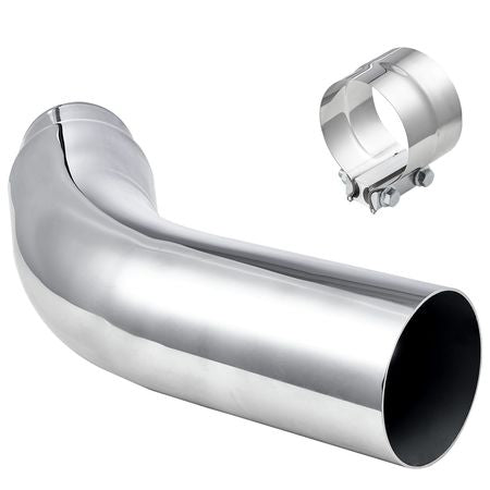 Elbow Exhaust Tip, 4 Inch Inlet, 5 Inch Outlet, 23 in Overall Length, Chrome Turn Down Exhaust Tip with Clamp for Truck, Sedan, Sports Car, SUV, Chrome Structure for High Temperature Resistance