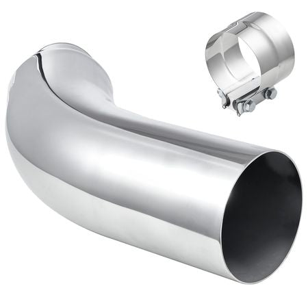Elbow Exhaust Tip, 4 Inch Inlet, 6 Inch Outlet, 23 in Overall Length, Chrome Turn Down Exhaust Tip with Clamp for Truck, Sedan, Sports Car, SUV, Chrome Structure for High Temperature Resistance