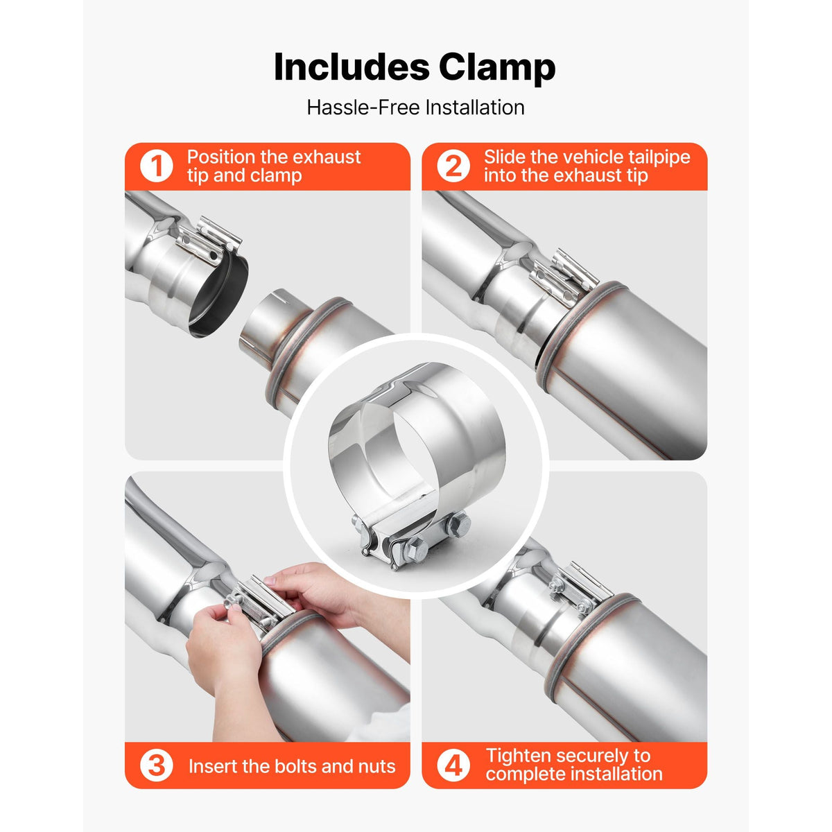 Elbow Exhaust Tip, 4 Inch Inlet, 6 Inch Outlet, 23 in Overall Length, Chrome Turn Down Exhaust Tip with Clamp for Truck, Sedan, Sports Car, SUV, Chrome Structure for High Temperature Resistance