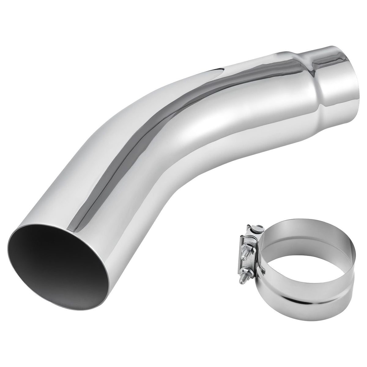 Elbow Exhaust Tip, 5 Inch Inlet, 6 Inch Outlet, 23 in Overall Length, Chrome Turn Down Exhaust Tip with Clamp for Truck, Sedan, Sports Car, SUV, Chrome Structure for High Temperature Resistance