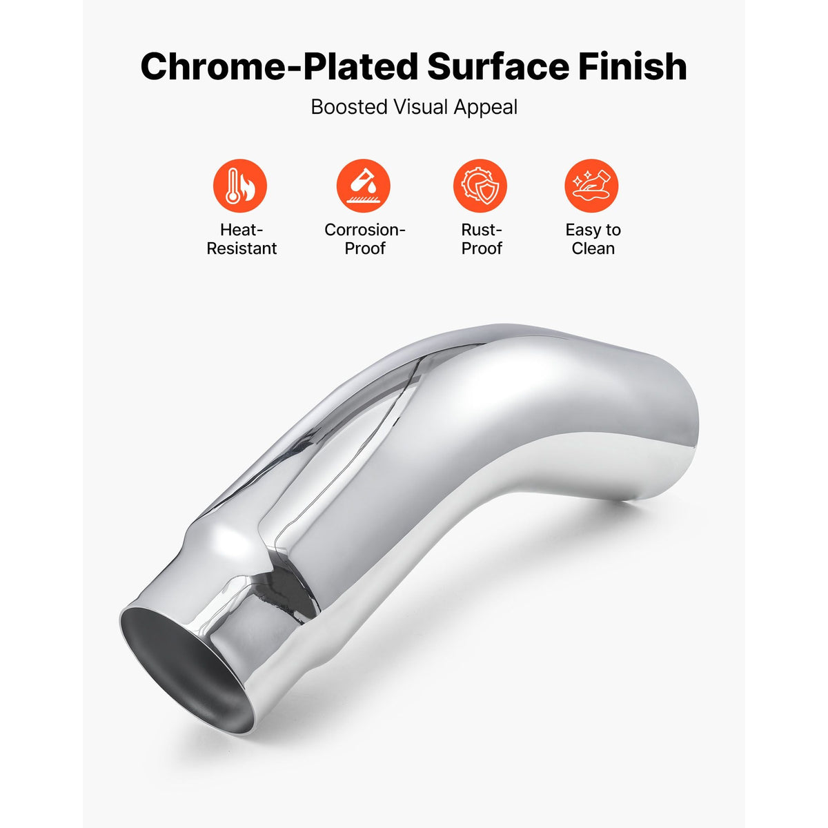 Elbow Exhaust Tip, 5 Inch Inlet, 6 Inch Outlet, 23 in Overall Length, Chrome Turn Down Exhaust Tip with Clamp for Truck, Sedan, Sports Car, SUV, Chrome Structure for High Temperature Resistance