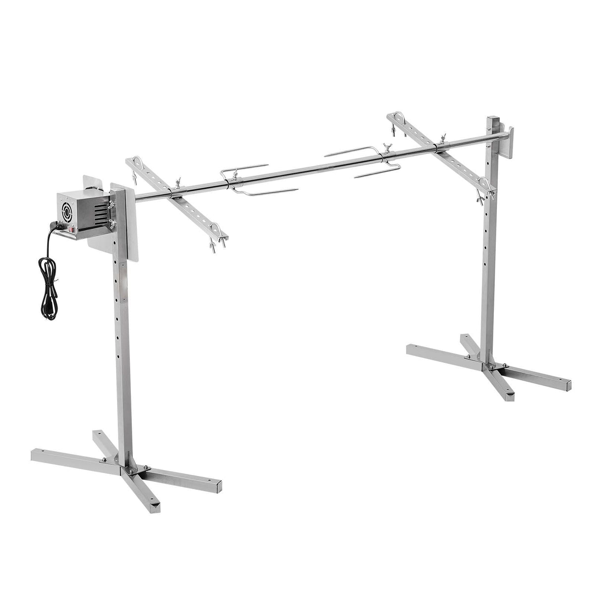 Electric BBQ Rotisserie Grill Kit, 56 Inch 132 lbs Capacity, Automatic 52W Motor Height Adjustable Universal Roaster Stand, Stainless Steel Grilling Kit, Spit Rod with Heat Shield for Pig Lamb