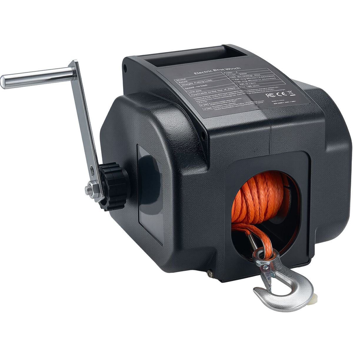 Electric Boat Winch, 12V DC 300W, Reversible Electric Trailer Winch for Boats Up to 2000 lbs, Power-in, Power-Out, and Freewheel Operations for Boats with Wired Remote Control & Hand Crank