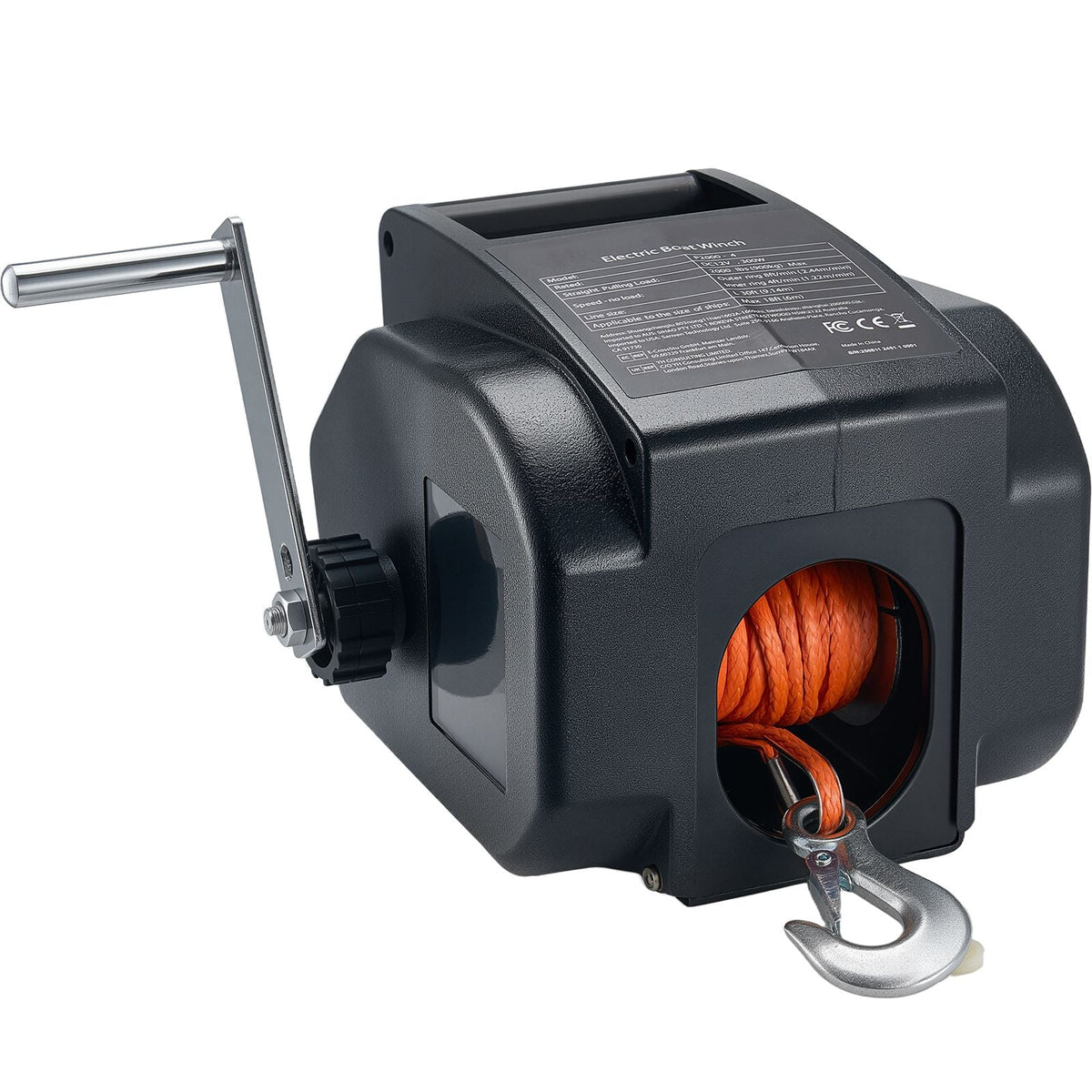 Electric Boat Winch, 12V DC 300W, Reversible Electric Trailer Winch for Boats Up to 2000 lbs, Power-in, Power-Out, and Freewheel Operations for Boats with Wired Remote Control & Hand Crank