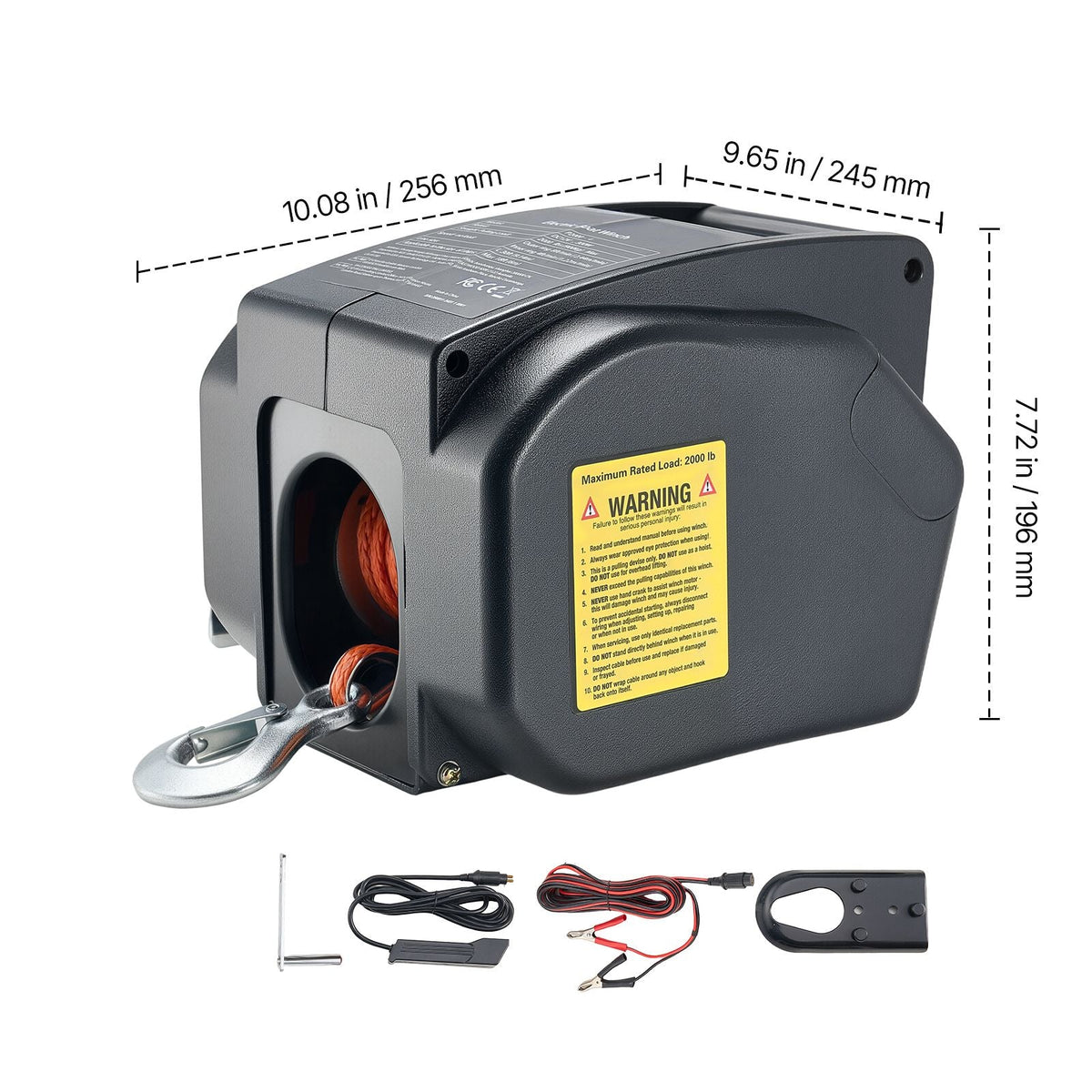 Electric Boat Winch, 12V DC 300W, Reversible Electric Trailer Winch for Boats Up to 2000 lbs, Power-in, Power-Out, and Freewheel Operations for Boats with Wired Remote Control & Hand Crank