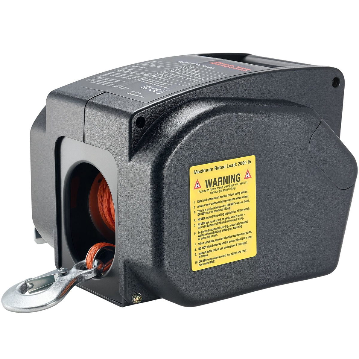 Electric Boat Winch, 12V DC 300W, Reversible Electric Trailer Winch for Boats Up to 2000 lbs, Power-in, Power-Out, and Freewheel Operations for Boats with Wired Remote Control & Hand Crank