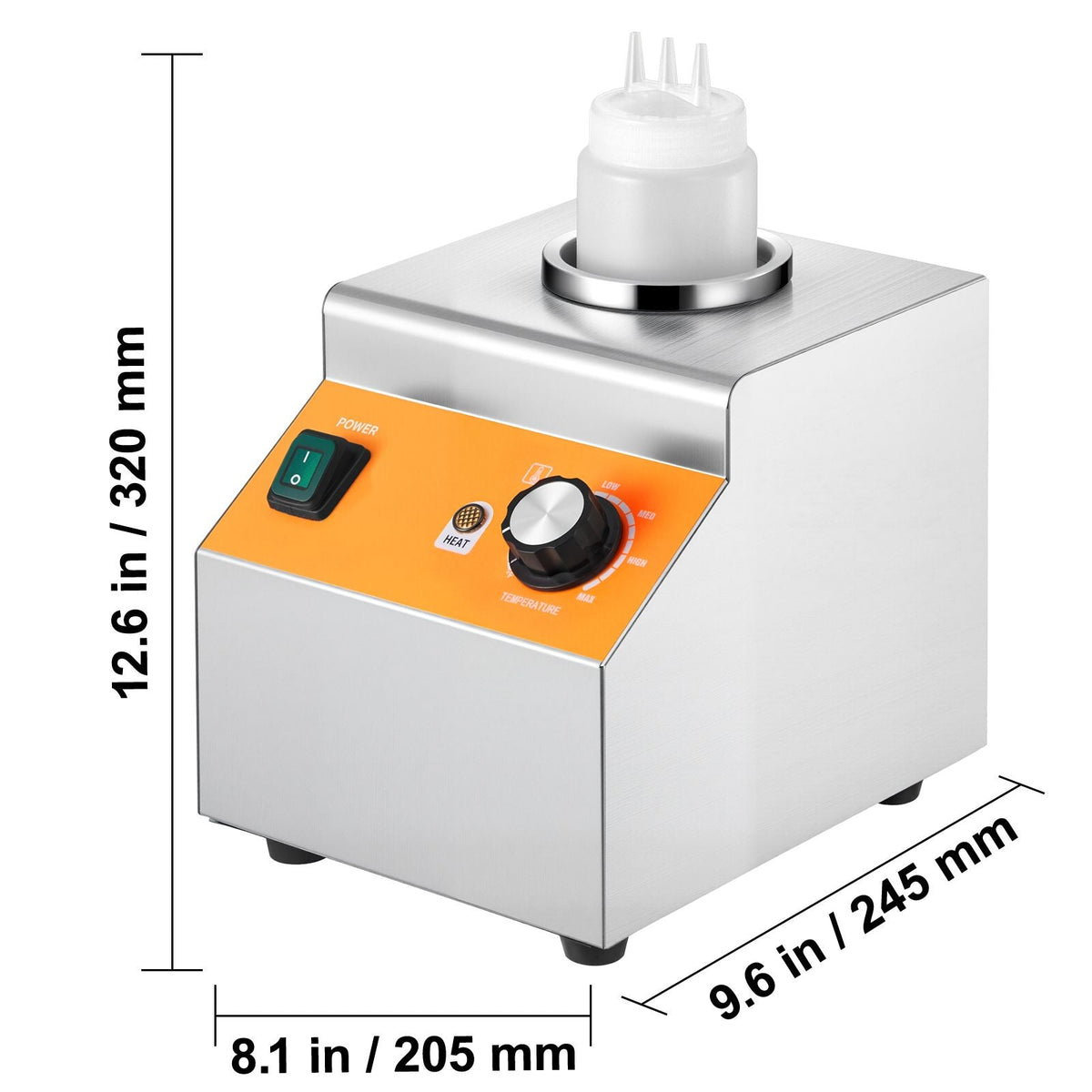 Electric Bottle Warmer with Bottle, 0.8L Commercial Cheese Dispenser, Hot Fudge Warmer 86-185 F Temp Adjustable, Plastic Bottle Nacho Cheese Sauce Warmer for Hot Fudge Cheese Caramel, Square