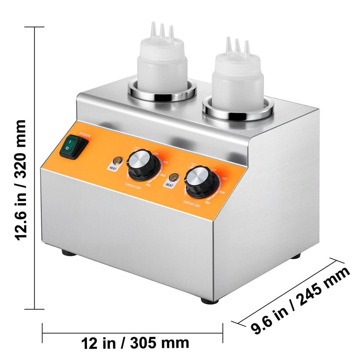 Electric Bottle Warmer with Bottles, 0.8x2 LCommercial Cheese Dispenser, Hot Fudge Warmer 86-185 F Temp Adjustable, Plastic Double Bottles Nacho Cheese Warmer, for Hot Fudge Cheese Caramel