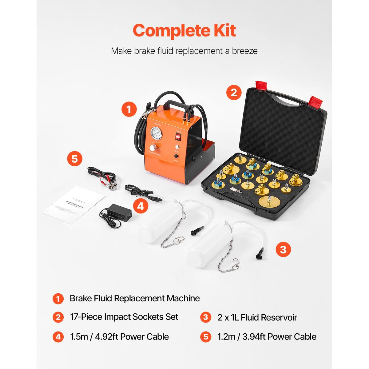 Electric Brake Bleeder Kit, Professional 110V Brake Master Cylinder Bleeder Kit with Pressure Gauge & Built-In Air Pump, Versatile Brake Bleeder Adapter Set for Both DC & AC Power
