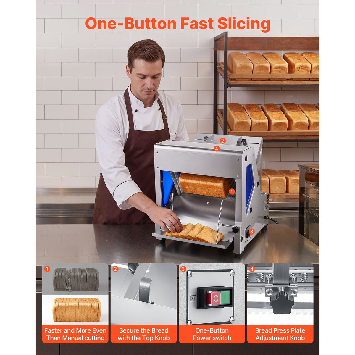 Electric Bread Slicer, 370W Bread Slicing Machine, Die-Cast Aluminum Countertop Bread Cutter Machine for 12mm Slice Thickness, Commercial & Home Use for Bakeries Restaurants, 120V