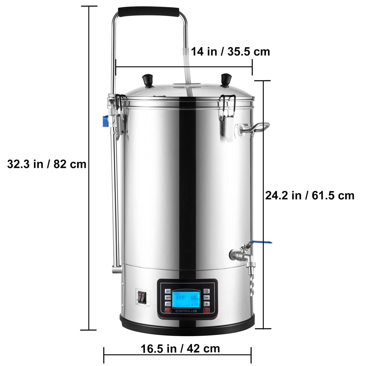 Electric Brewing System, 9.2 Gal/35 L Brewing Pot, All-in-One Home Beer Brewer with Pump, Mash Boil Device with Panel, Auto/Manual Mode 100-1800W Power 25-100 Celsius Temp 1-180 min Timer