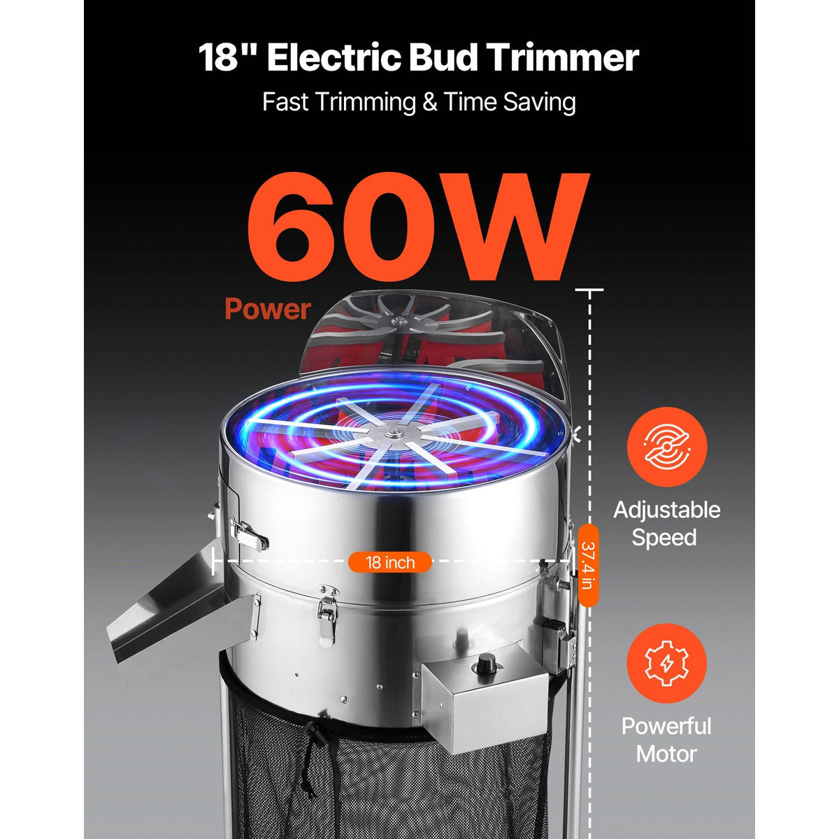Electric Bud Leaf Trimmer, 18 in Tiltable Bud Trimmer with Sharp Stainless Steel Blades, Adjustable Speed, Hydroponic Cutting Machine with Collection Bag Hand Pruner & Scissors, for Leaves Buds