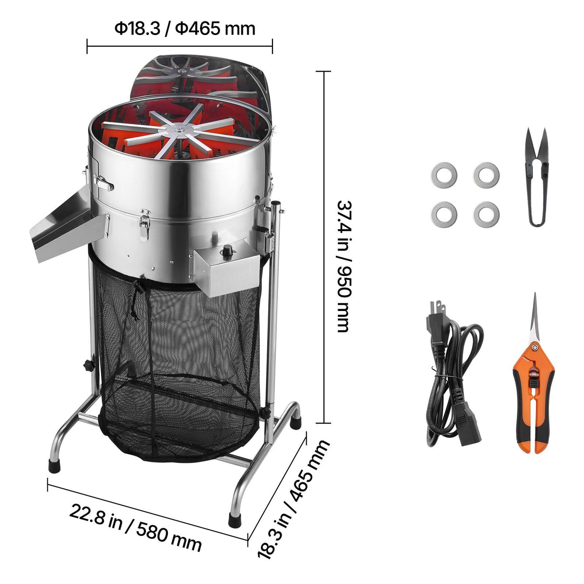 Electric Bud Leaf Trimmer, 18 in Tiltable Bud Trimmer with Sharp Stainless Steel Blades, Adjustable Speed, Hydroponic Cutting Machine with Collection Bag Hand Pruner & Scissors, for Leaves Buds