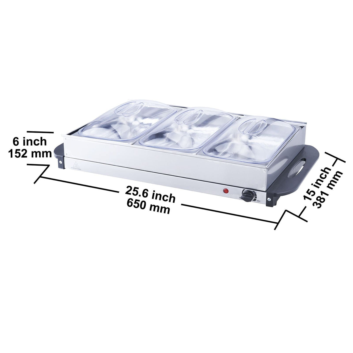 Electric Buffet Server & Food Warmer, 25.6" x 15" Portable Stainless Steel Chafing Dish Set with Temp Control & Oven-Safe Pan, Perfect for Catering, Parties, Events, Entertaining, Silver, ETL