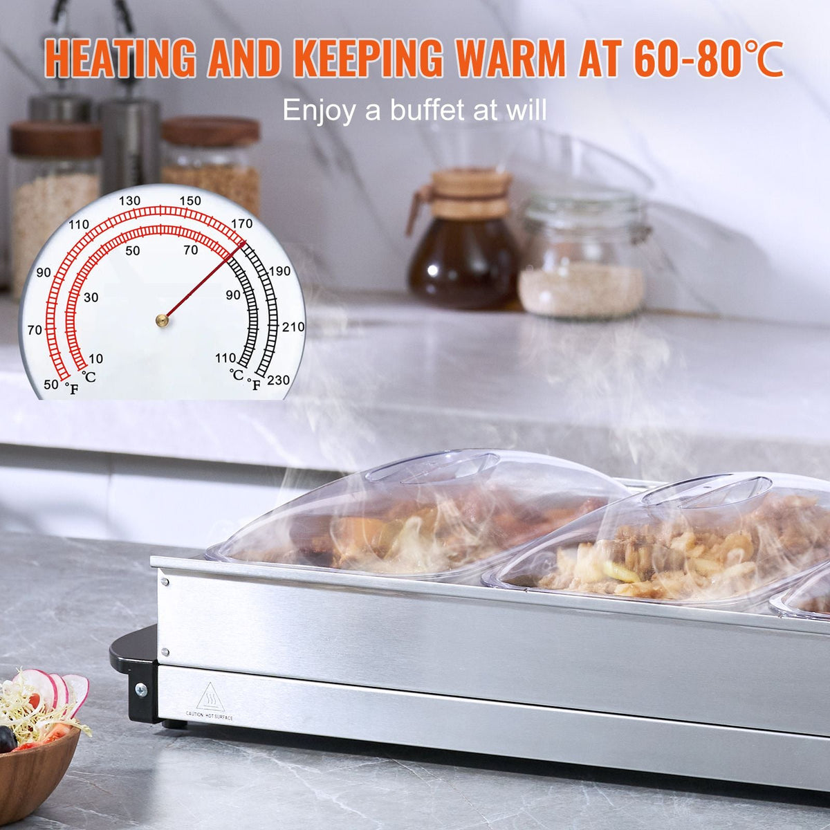 Electric Buffet Server & Food Warmer, 25.6" x 15" Portable Stainless Steel Chafing Dish Set with Temp Control & Oven-Safe Pan, Perfect for Catering, Parties, Events, Entertaining, Silver, ETL